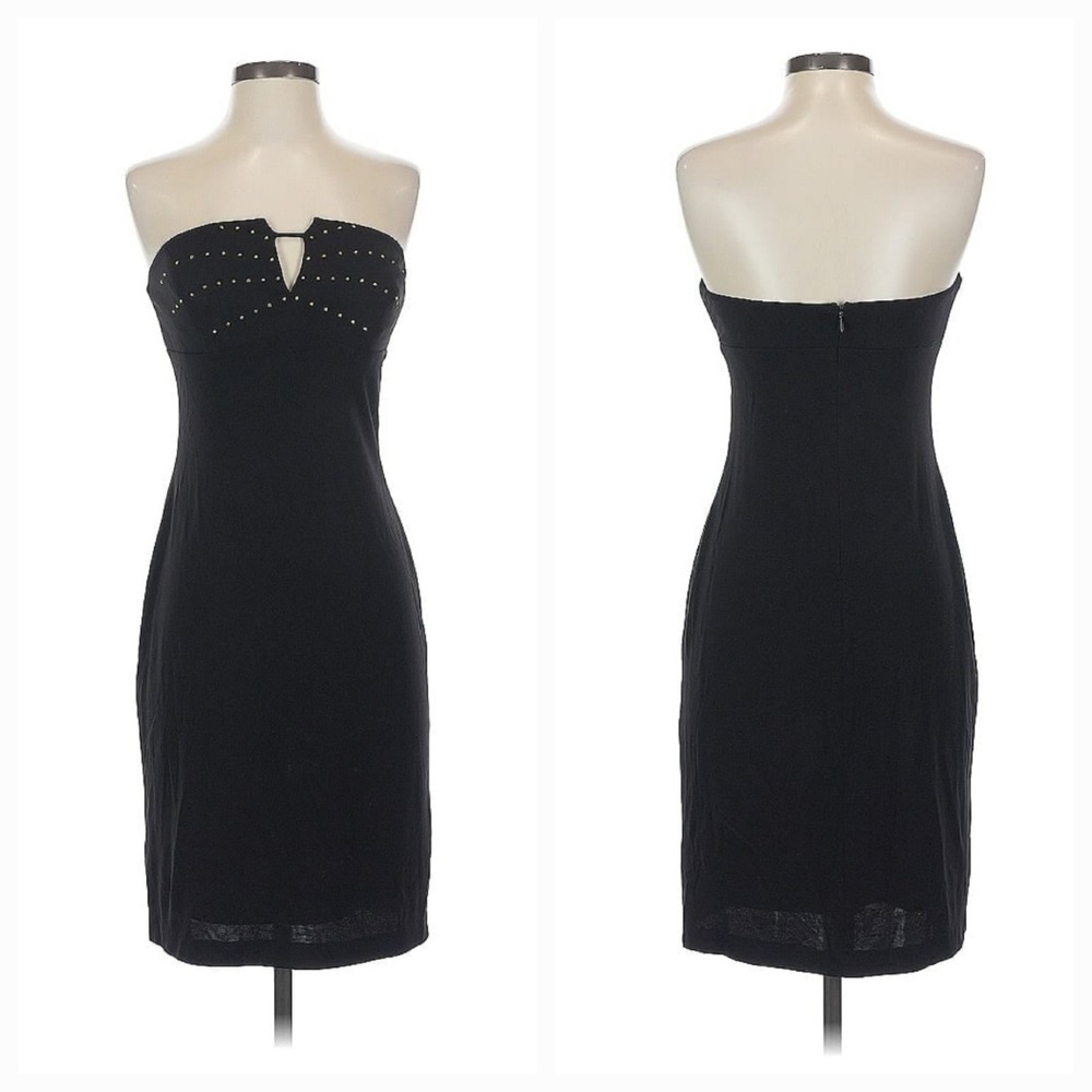 Vintage Y2K Cache Black Strapless Studded Bodycon Dress Keyhole Bust Club Size 4